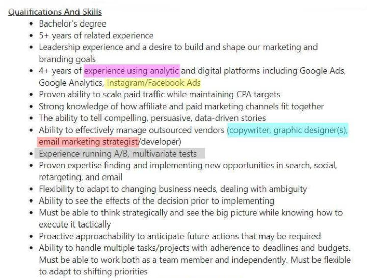 Skills Required For Marketing Department