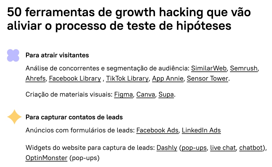 Obtenha um PDF com 50 ferramentas úteis para growth hacking e crie seu próprio conjunto de ferramentas perfeito